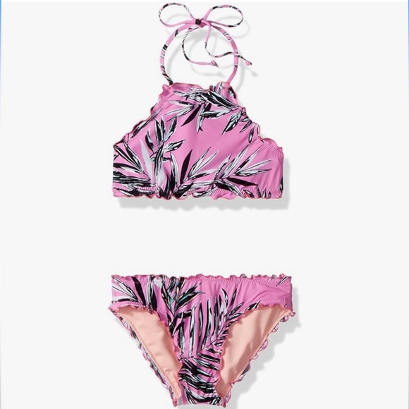 Hobie Swim Hobie Girls High Neck Crop Bikini Ruffle Hipster Bottom Swimsuit Set Poshmark